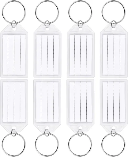 24 PCS Tough Key Tags with Labels, Key Chain Tags with Transparent Covers & Split Rings for Luggage, Office, Travel, Gifts, Item Identification, Organization, DIY, Personalization