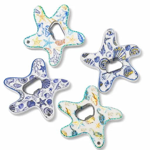 4Pcs 2-in-1 Resin Starfish Fridge Magnet & Bottle Opener, Ocean Themed Decor for Kitchen Bar, Random Styles