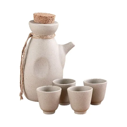 Beige Ceramic Sake Cup Set with Smooth Finish and Comfortable Edges, Ideal for Home, Parties, and Stylish Drinkware