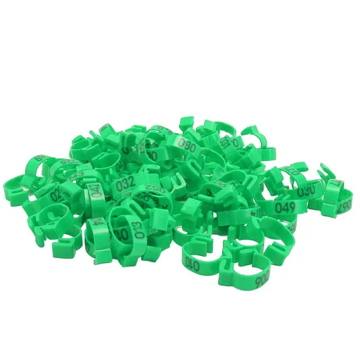 100PCS Chicken Leg Bands 20mm 001 to 100 Numbered Poultry Identification Leg Tags for Chicks Ducks Pigeons Goose Quail Green