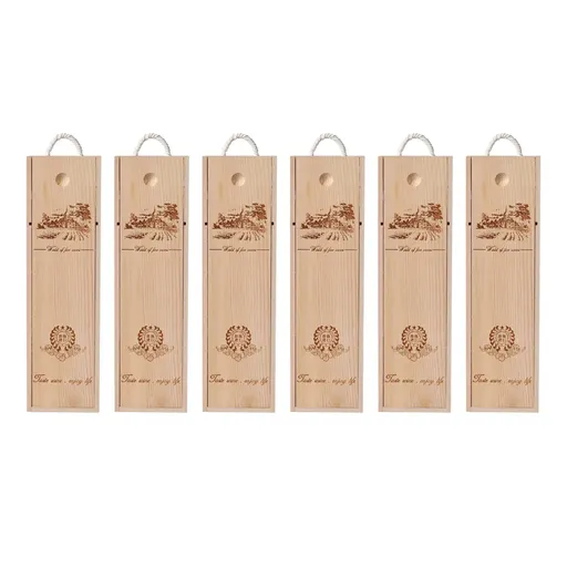 6pcs Red Wine Wooden Gift Box Packaging Storage Box for Wine Bottle Gifts - Single pull-out