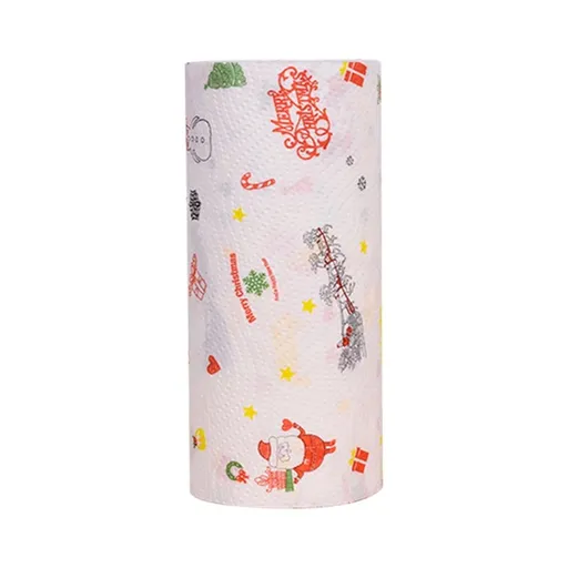 Christmas Print Kitchen Paper Towels - Absorbent Oil & Water Resistant, Holiday Themed Design for Countertops, Dishes & Food Prep, 1 Roll
