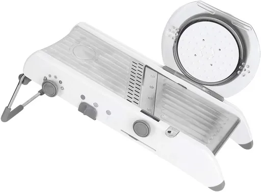 Multifunctional Manual Vegetable Cutter Stainless Steel Food Grater Slicing Kitchen Tool Accessories with Non-Slip Handle Safety Pusher for Shredded Sliced Wavy Cuts Easy to and Store