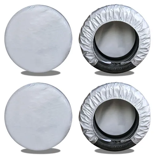Tire Covers 4 Pack, Travel Trailer Camper Truck SUV Motorhome Waterproof Wheel Cover, Sun Rain Snow Protector, Fit 24-26 Inch Tire Diameter/Silver