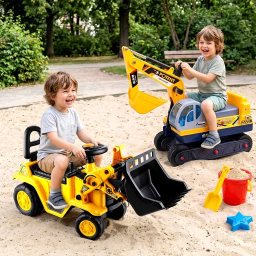 Keezi Kids Ride On Toy Car Bulldozer and Digger with Helmet Outdoor Sandpit Toys Yellow