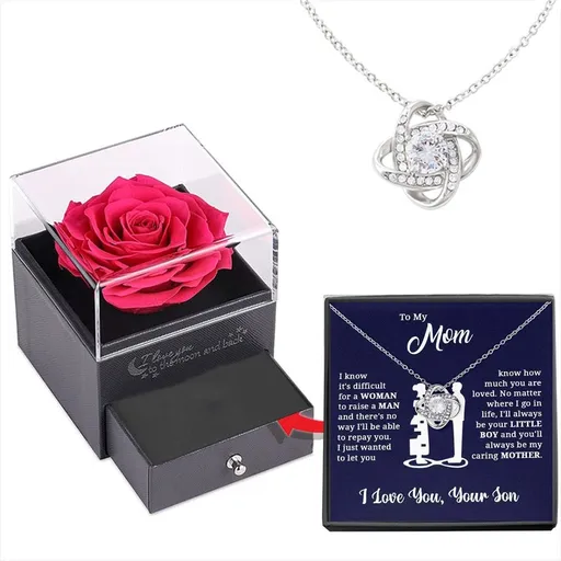 silvery white Necklace Rose Box Set Eternal Star Three-Leaf Clover Necklace - Mother's Day Gift, Comes with Free Gift Box - Mother's Day Jewelry Gift