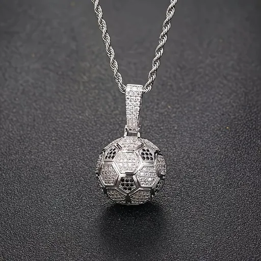 Football Hollow Pendant Necklace, Synthetic Zirconia Setting, Hip Hop Sporty Style, Trendy and Versatile.(silver)