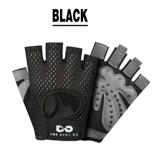L Size Women Fitness Gym Training Gloves Half Finger Gel Weight Lifting Workout Gloves - Black
