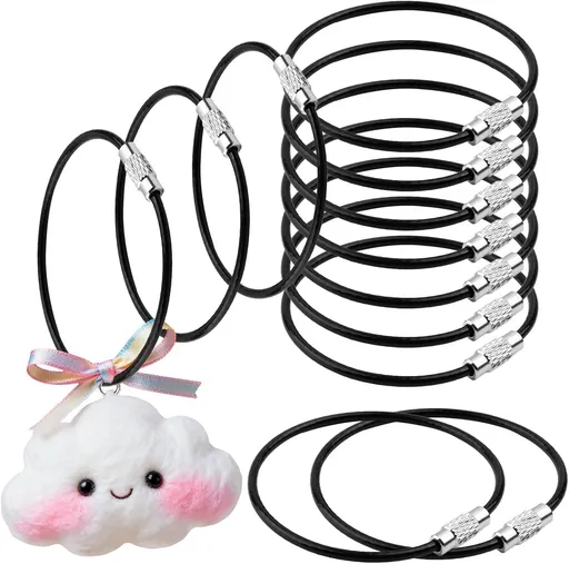 12-Pack Stainless Steel Cable Keychains, 2.0mm Heavy Duty Wire Key Ring with Black Nylon Coating, 6 Inch Loop for Keys & Luggage Tags, Secure Screw Lock Design, Multi-Purpose Wire Key Rings Loop
