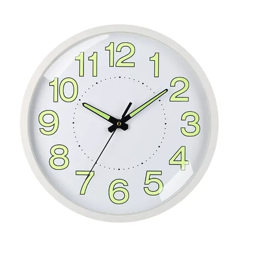 Silent Quartz Clock Plastic Wall Mounted Luminous Quiet for Living Room Bedroom 12in 30cm White Frame