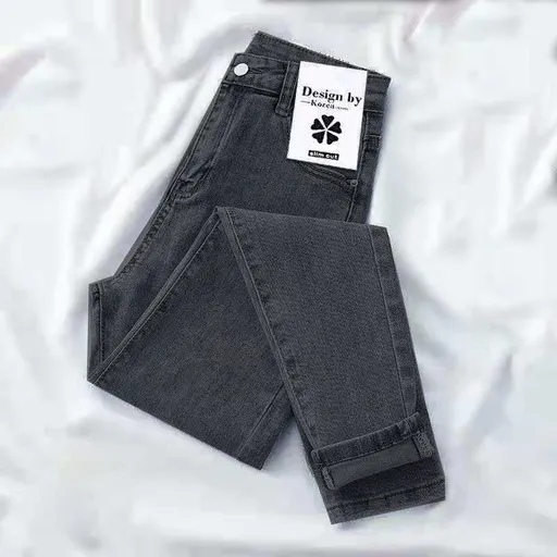 Women Jeans High Waist Cotton Stretch Grey 32 Size (inches): 32; Chinese waist size: 2 chi 5; Waist (cm): 88; Hip (cm): 110; Pants length (cm): 104; Thigh (cm): 60