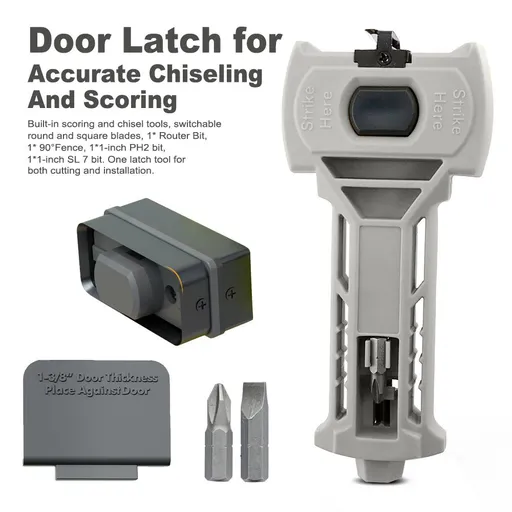 Multi-Function Door Lock Installation Chisel Tool with Interchangeable Scoring Blades, Wood Chisel, Screwdriver Bits and 90° Positioning Bracket for Precise Mortise Marking and Hardware Fitting (Grey)