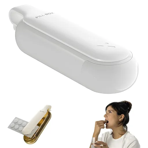 3 in 1 Pill Crusher and Cutter with Storage Compartment, Tablet Grinder and Splitter for Small or Large Pills, White, 4.72" x 1.37" x 0.78"