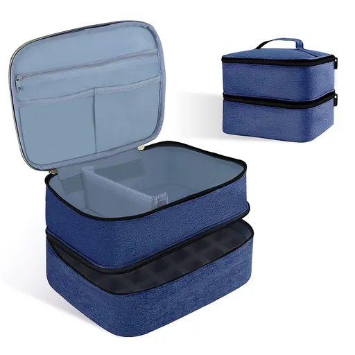 Nail Polish Organizer Storage Case for Nail Tech, Storage Bags Nail Dryer Nail Polish Holder Carrying Case with Dividers (Blue)