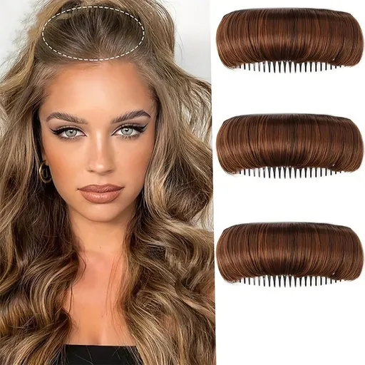 3 Pcs False Hair Clips, Hair Base Bump Inserts, Volume Princess Styling Tool for Women and Girls (Dark Brown)