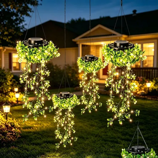 4Pack Solar-Powered Hanging Milan Grass Light, Solar Hanging Lights Outdoor Waterproof, 66 LED Hanging Vine Lights with Warm White Glow, IP65 Garden Patio Fence Decor, Auto On/Off, 8-12H Lighting - Green - Size 4Pack