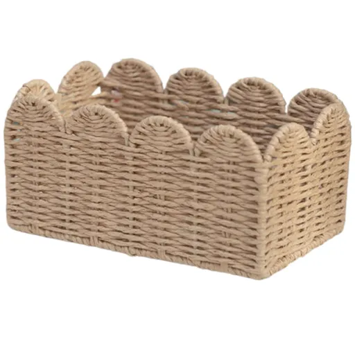 Small Decorative Woven Basket, Scalloped Edge Paper Rope Organizer, Multipurpose Napkin Holder for Kitchen, Bathroom, Toilet Paper, Towels & Utensils（Small size: 21 * 13 * 11CM）