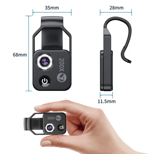 Mini Phone Microscope with LED Light,Universal Clip and CPL,200X Portable USB Microscope Camera Accessory