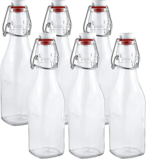 Clip-on glass storage bottle with lid for brewing beer, wine, spices, drinks, oil, vinegar, kombucha and water