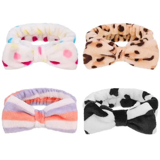 8 Pack Headband for Washing Face, Girls Makeup Bow Tie Hair Band, Microfiber Women Headbands, Elastic Headband to Wash Face Skincare Cosmetics Shower- White, Brown, Rose Pink, Light Pink