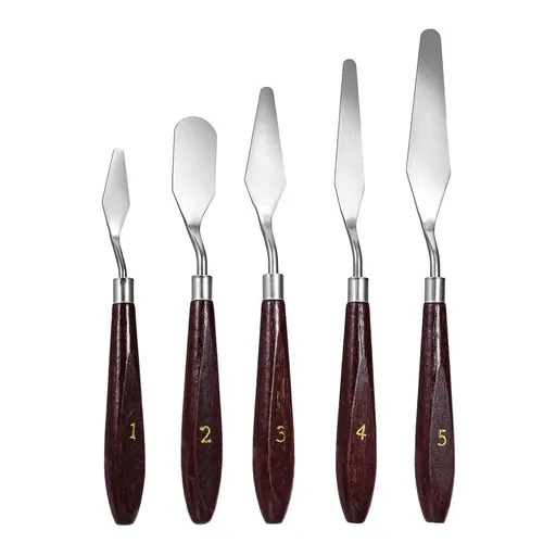 5-Piece Stainless Steel Painting Spatula Set with Wood Handles, Metal Oil Paint for Art and Craft, Random Handle Colors