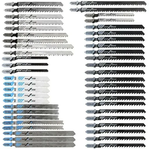 48 Piece T-Shank Jigsaw Blades HCS HSS with Storage Case for Cutting Wood Plastic and Metal