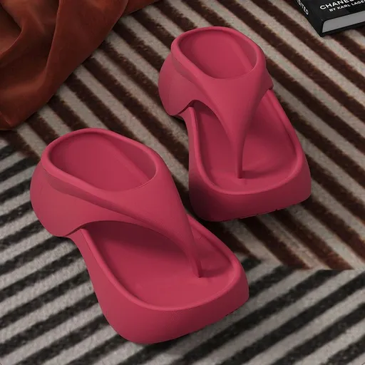Women's Summer EVA Platform Flip Flops Outdoor Anti-Slip Beach Sandals Comfortable Thong Slippers Indoor Outdoor - Red - Size 5.5