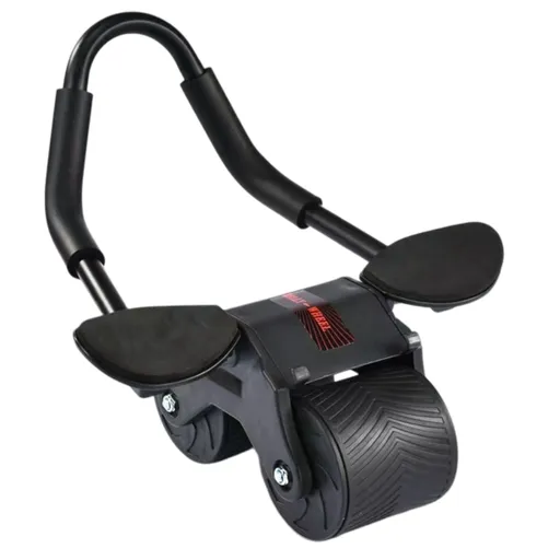 Black Multifunctional Abdominal Roller with Automatic Rebound - Core Strength Trainer with Extra-Wide Double Wheels and Kneeling Mat for Home Gym