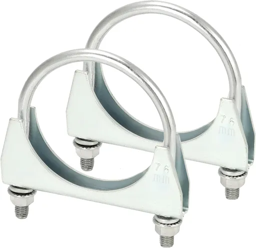 U-Bolt Muffler Tip Exhaust Hook, 2 Pack 3" OD Universal Silencer Exhaust Clip, Steel Exhaust Pipe Clamp