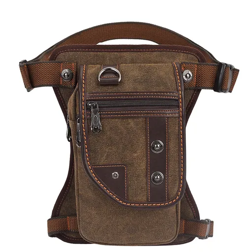 Bronze-colored Men's Vintage Canvas Drop Leg Bag Tactical Multi-Purpose Thigh Pack for Outdoor Hiking and Motorcycle Riding in Australia