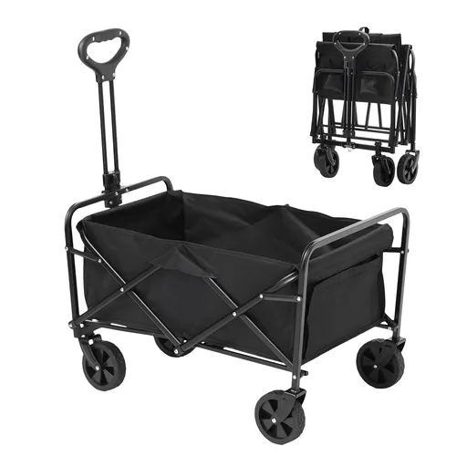 Collapsible Folding Wagon, 2 cu.ft Grass Wagon Cart with All-Terrain 5in Wheels, Heavy Duty Folding Wagon Cart 220 lbs Weight Capacity with Drink Holders, Sports Wagon for Camping, Shopping, Gar