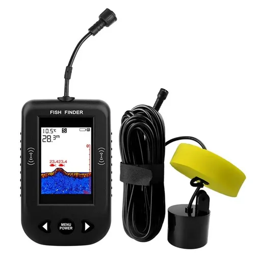 Portable Fish Finder Water Depth Temperature Fishfinder with Wire Sonar Sensor Transducer for Fishing Black