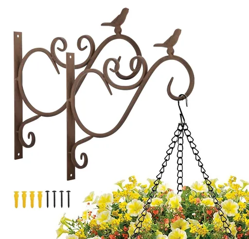 Wall Hanging Plant Bracket,2 Pack 12-inch Retro Iron Metal Wall Hanger for Hanging Plant Flower Bird Planter Indoor Outdoor,Retro