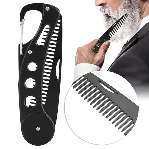 Beard comb for men, Stainless Steel Folding Beard Comb, Multifunctional Pocket Beard and Moustache Comb for Men Beard Styling