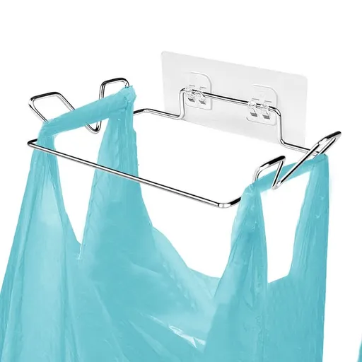 Trash Bag Holder for Cupboards Kitchen Cabinet Door, Stainless Steel Portable Garbage Bins (with Wall Sticker Base)