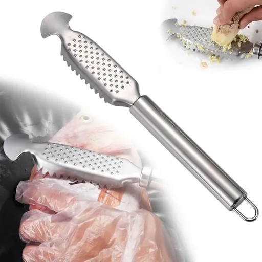 2-In-1 Stainless Steel Fish Scaler + Ginger Grater, Multifunction Fish Scale Remover With Hanging Handle, Kitchen Fish Scales Scraping Tool For Home And Restaurant