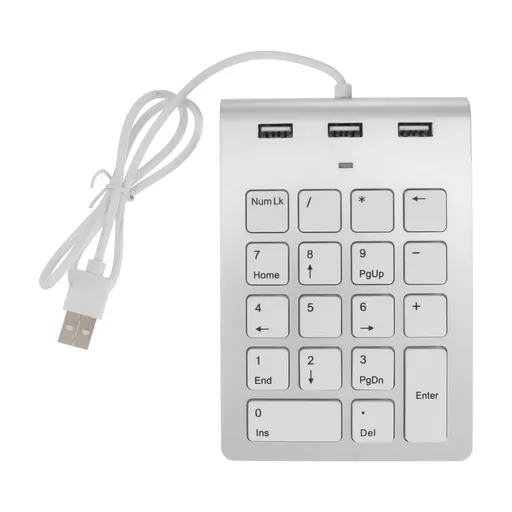 Wired Number Pad - USB Numeric Keypad Number Pad for Laptop 18 Key Number Pad with 3 USB 2.0 Ports Number Keypad , Silver