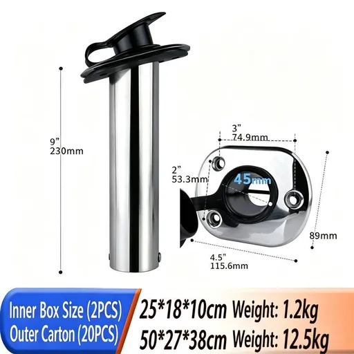 2 Pcs Stainless Steel Flush Mount Rod Holder 30°, Marine Fishing Rod Holder with PVC Liner & Drain Hole, Boat Built-in Rod Mount for Yacht, Vessel, Kayak Fishing