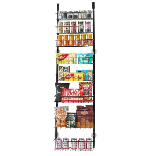 Over the Door Pantry Organizer, 9-Tier Pantry Organization and Storage, Heavy-Duty Steel Hanging Spice Rack, Adjustable Wall Seasoning Shelves, for Home Kitchen Laundry Room Bathroom, Black