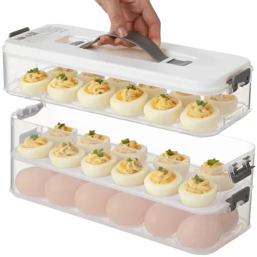 3-layer Egg Carrier Trays with 36 Slots, Deviled Egg Container with Lid, Clear Stackable Storage Container for Refrigerator, Pantry