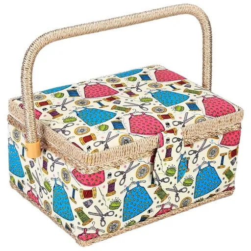 Sewing Accessories Basket with Removable Tray, 3 Colors, Needle and Thread Organizer, Fabric Storage Box with Pincushion and Inner Pocket, Home Craft Tools