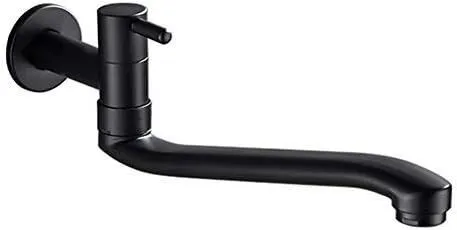 Wall-mounted cold water faucet for washing machine, mop, pool and garden, stainless steel material, Black Finish