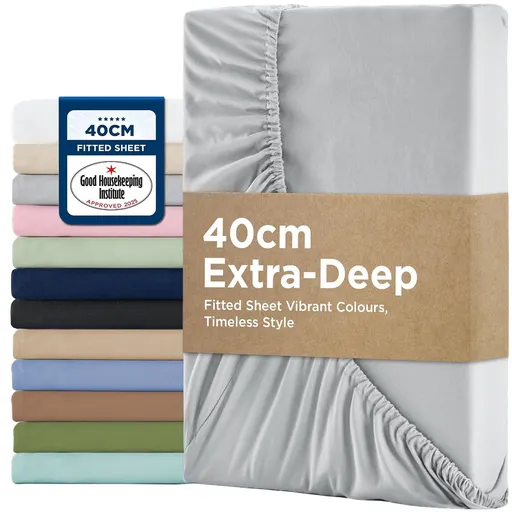 2000TC Hotel Quality Fitted Sheets - 2 Piece Fitted Sheets -Breathable Bedding - Wrinkle, Fade, Stain Resistant- 16inch/40cm Deep Pocket Fitted Bed Sheets-Wrinkle and Fade Resistant,(Silver-gray,King)