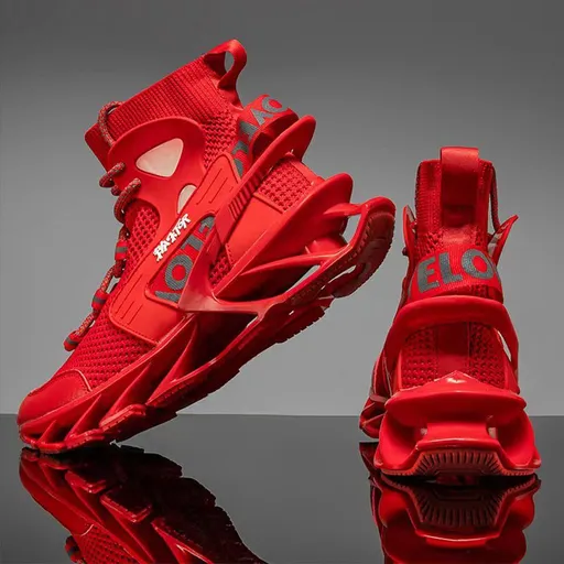 Men'S Casual Shoes Blade Style Shoes Breathable Sports Shoes Shock Absorbing - Red - Size 48