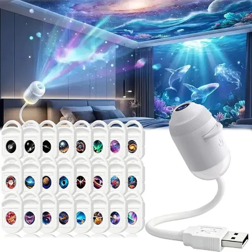 5D Holographic Night Light Projector USB Powered 360 Rotating with 6 Films