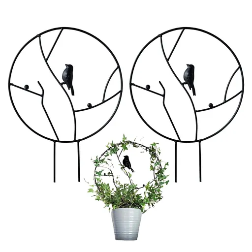 2 Pcs Iron Garden Trellis for Climbing Plants, 13.6" Rust-Proof Small Trellis for Indoor Potted Plants, Round Circle Trellis，Black