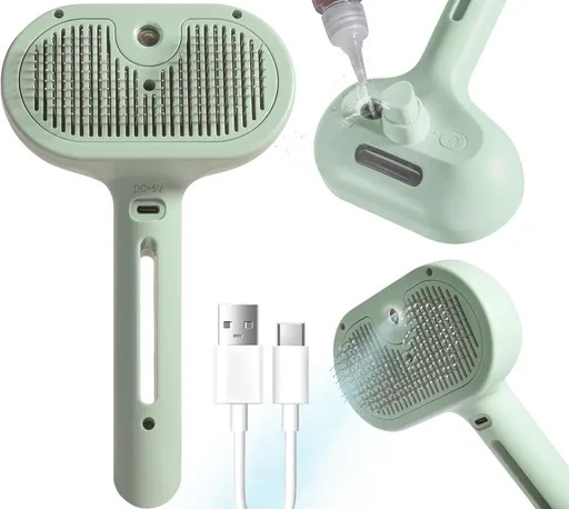 Spray Cat Brush for Shedding - Pet Hair Removal Comb with Water Tank and Release Button, Cat/Dog Steam Brush, Cat Bath Brush