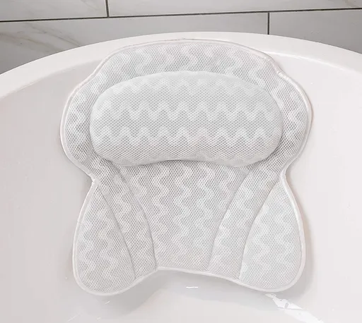 Bath Pillow - Spa Bath Pillow - Neck Pillow - Bath Pillow for the Bath - Headrest - Spa Pillow - White - with Anti-Slip Suction Cups - 42x44cm - for the Bath and Jacuzzi - Bath Accessories