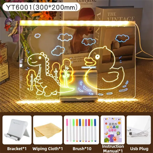30x20CM LED Light-Up Tracing Doodle Board with 10 Brushes - Erasable Fluorescent Drawing Tablet for Kids, Creative Painting, and Interactive Decoration/Gift