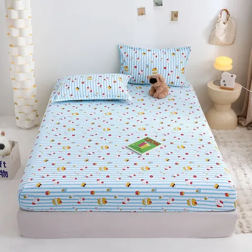Yuan sheng Home Textiles Fitted Sheet Pure Cotton. Blue cat 200*220cm standard model